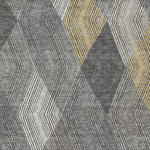 HomeRoots 5' Stylish Pewter Gray and Gold Argyle Washable Area Rug for Indoor and Outdoor Use, Durable Design 9' X 12' 613733
