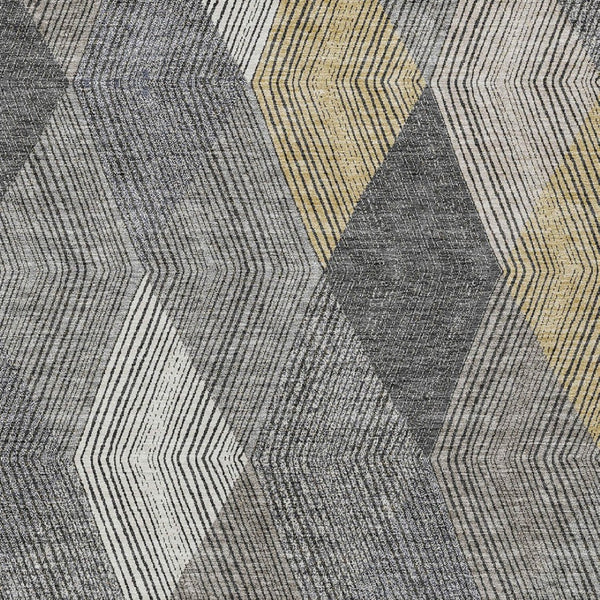 HomeRoots 5' Stylish Pewter Gray and Gold Argyle Washable Area Rug for Indoor and Outdoor Use, Durable Design 9' X 12' 613733