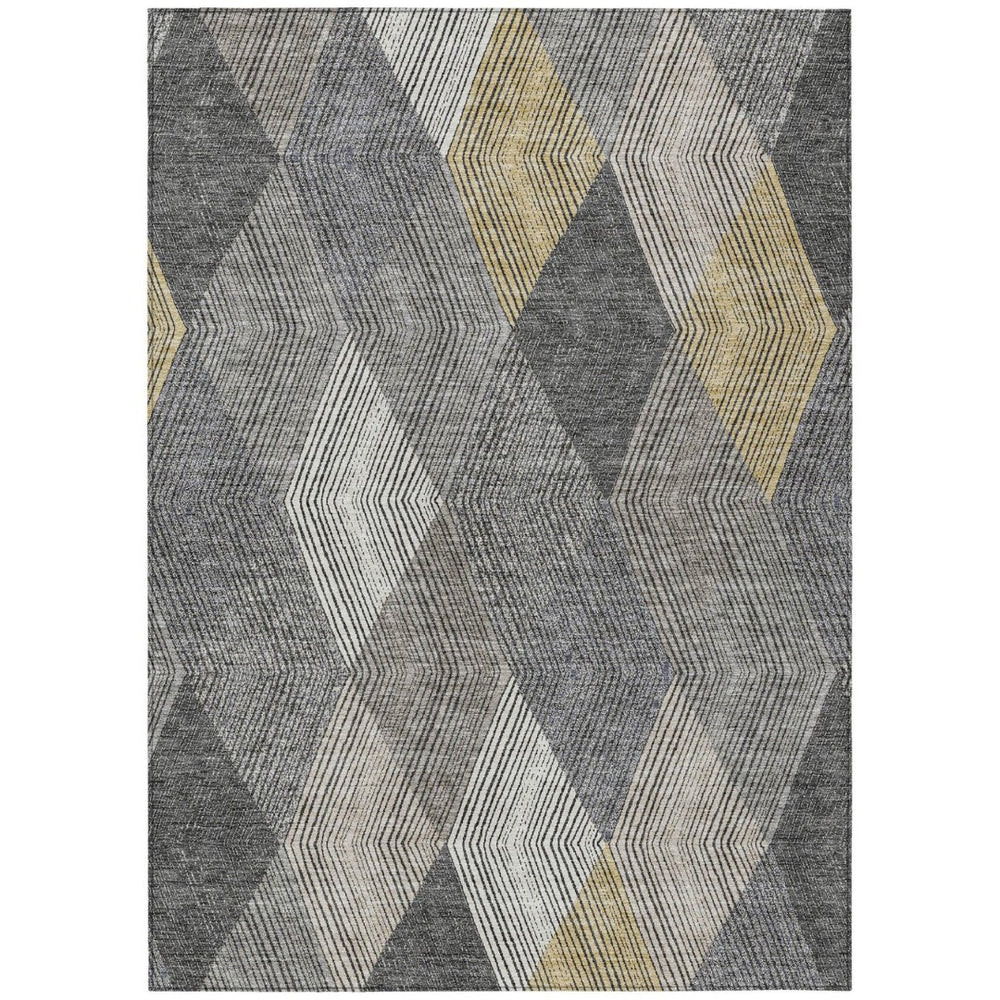 HomeRoots 5' Stylish Pewter Gray and Gold Argyle Washable Area Rug for Indoor and Outdoor Use, Durable Design 10' X 14' 613734