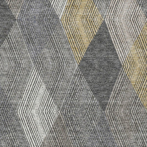 HomeRoots 5' Stylish Pewter Gray and Gold Argyle Washable Area Rug for Indoor and Outdoor Use, Durable Design 10' X 14' 613734