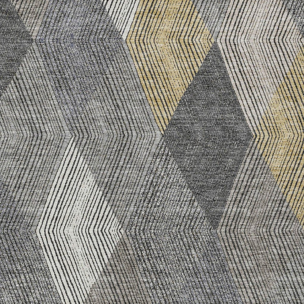 HomeRoots 5' Stylish Pewter Gray and Gold Argyle Washable Area Rug for Indoor and Outdoor Use, Durable Design 10' X 14' 613734