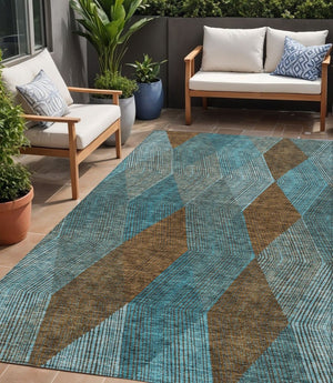 HomeRoots 5' Timeless Argyle Indoor Outdoor Area Rug in Teal Blue, Aqua, and Brown - Durable & Washable Design 5' X 8' 613736