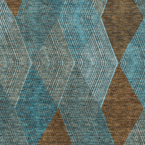 HomeRoots 5' Timeless Argyle Indoor Outdoor Area Rug in Teal Blue, Aqua, and Brown - Durable & Washable Design 5' X 8' 613736