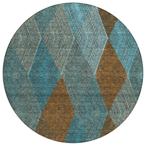 HomeRoots 5' Timeless Argyle Indoor Outdoor Area Rug in Teal Blue, Aqua, and Brown - Durable & Washable Design 8' Round 613737