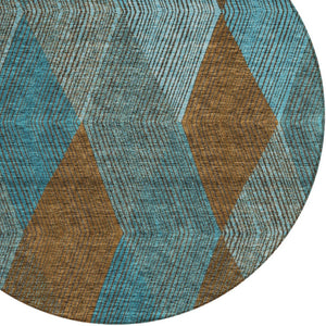 HomeRoots 5' Timeless Argyle Indoor Outdoor Area Rug in Teal Blue, Aqua, and Brown - Durable & Washable Design 8' Round 613737