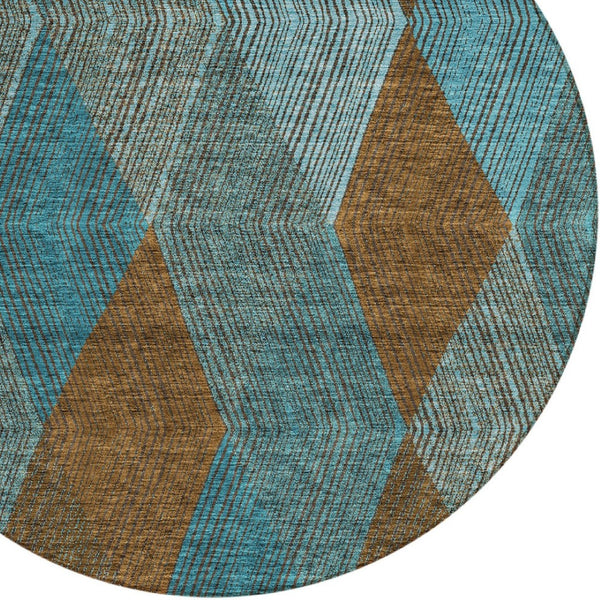 HomeRoots 5' Timeless Argyle Indoor Outdoor Area Rug in Teal Blue, Aqua, and Brown - Durable & Washable Design 8' Round 613737