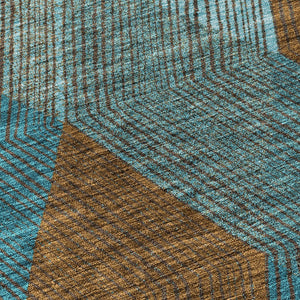 HomeRoots 5' Timeless Argyle Indoor Outdoor Area Rug in Teal Blue, Aqua, and Brown - Durable & Washable Design 8' Round 613737