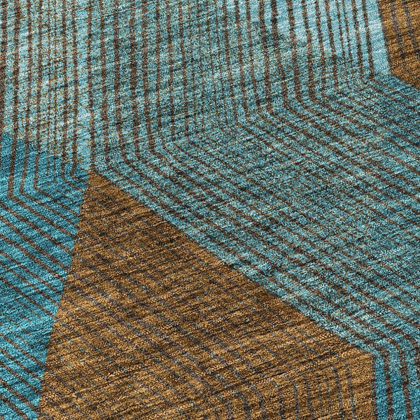 HomeRoots 5' Timeless Argyle Indoor Outdoor Area Rug in Teal Blue, Aqua, and Brown - Durable & Washable Design 8' Round 613737