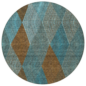 HomeRoots 5' Timeless Argyle Indoor Outdoor Area Rug in Teal Blue, Aqua, and Brown - Durable & Washable Design 8' Round 613737