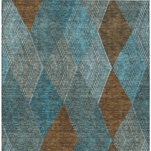 HomeRoots 5' Timeless Argyle Indoor Outdoor Area Rug in Teal Blue, Aqua, and Brown - Durable & Washable Design 8' X 10' 613738