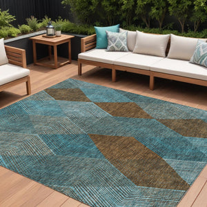 HomeRoots 5' Timeless Argyle Indoor Outdoor Area Rug in Teal Blue, Aqua, and Brown - Durable & Washable Design 8' X 10' 613738