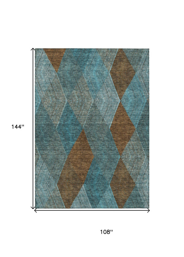 HomeRoots 5' Timeless Argyle Indoor Outdoor Area Rug in Teal Blue, Aqua, and Brown - Durable & Washable Design 9' X 12' 613739