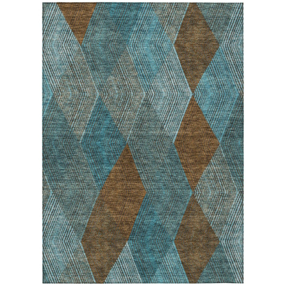 HomeRoots 5' Timeless Argyle Indoor Outdoor Area Rug in Teal Blue, Aqua, and Brown - Durable & Washable Design 10' X 14' 613740