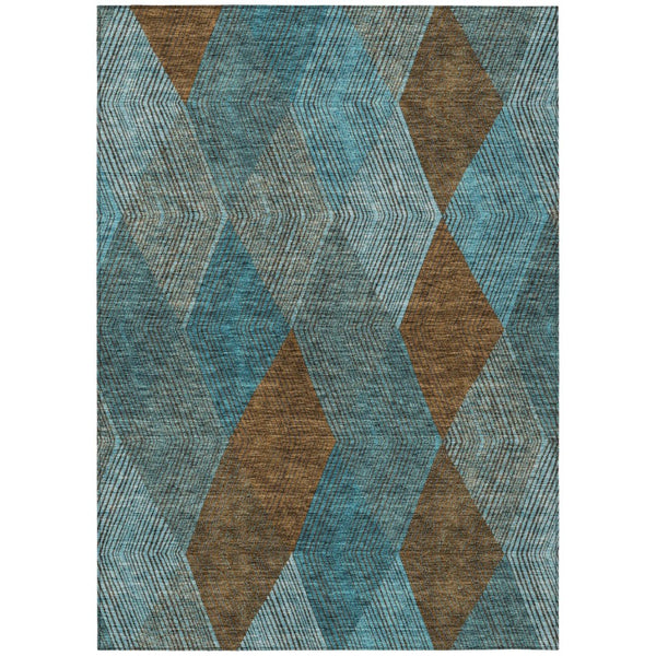 HomeRoots 5' Timeless Argyle Indoor Outdoor Area Rug in Teal Blue, Aqua, and Brown - Durable & Washable Design 10' X 14' 613740