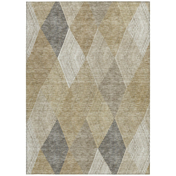 HomeRoots 5' Washable Wheat Taupe and Ivory Argyle Indoor Outdoor Area Rug for Easy Care and Style 5' X 8' 613742