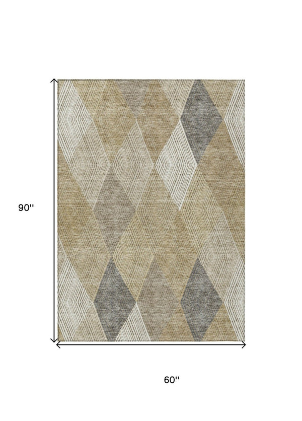 HomeRoots 5' Washable Wheat Taupe and Ivory Argyle Indoor Outdoor Area Rug for Easy Care and Style 5' X 8' 613742