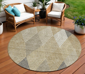 HomeRoots 5' Washable Wheat Taupe and Ivory Argyle Indoor Outdoor Area Rug for Easy Care and Style 8' Round 613743