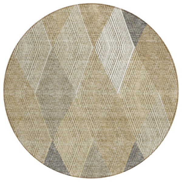 HomeRoots 5' Washable Wheat Taupe and Ivory Argyle Indoor Outdoor Area Rug for Easy Care and Style 8' Round 613743