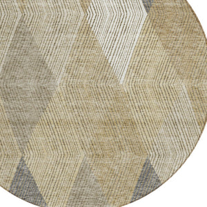 HomeRoots 5' Washable Wheat Taupe and Ivory Argyle Indoor Outdoor Area Rug for Easy Care and Style 8' Round 613743