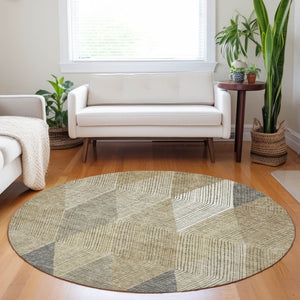 HomeRoots 5' Washable Wheat Taupe and Ivory Argyle Indoor Outdoor Area Rug for Easy Care and Style 8' Round 613743