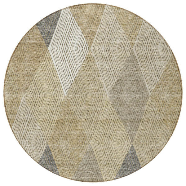HomeRoots 5' Washable Wheat Taupe and Ivory Argyle Indoor Outdoor Area Rug for Easy Care and Style 8' Round 613743