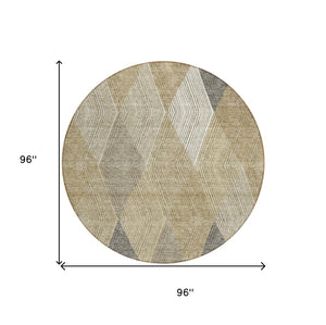 HomeRoots 5' Washable Wheat Taupe and Ivory Argyle Indoor Outdoor Area Rug for Easy Care and Style 8' Round 613743