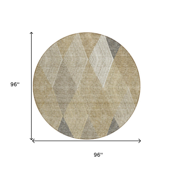 HomeRoots 5' Washable Wheat Taupe and Ivory Argyle Indoor Outdoor Area Rug for Easy Care and Style 8' Round 613743