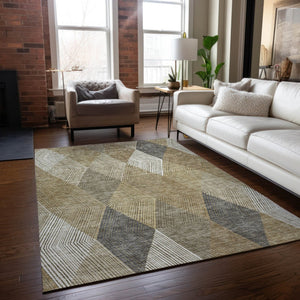 HomeRoots 5' Washable Wheat Taupe and Ivory Argyle Indoor Outdoor Area Rug for Easy Care and Style 8' X 10' 613744