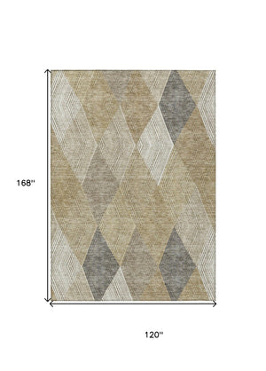 HomeRoots 5' Washable Wheat Taupe and Ivory Argyle Indoor Outdoor Area Rug for Easy Care and Style 10' X 14' 613746