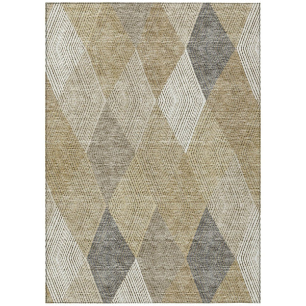 HomeRoots 5' Washable Wheat Taupe and Ivory Argyle Indoor Outdoor Area Rug for Easy Care and Style 10' X 14' 613746