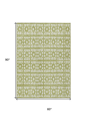 HomeRoots 5' Sage and Ivory Geometric Area Rug - Stylish, Washable, Durable for Indoor and Outdoor Spaces 5' X 8' 613748