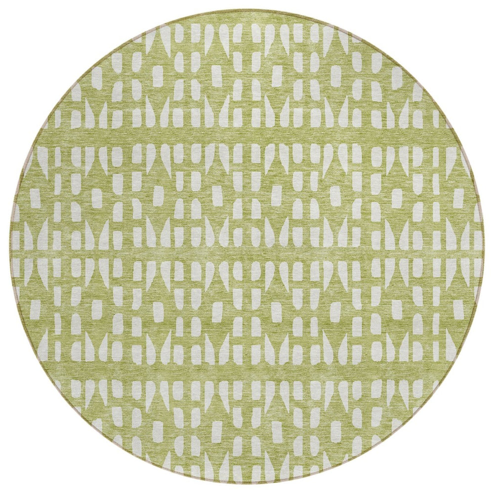HomeRoots 5' Sage and Ivory Geometric Area Rug - Stylish, Washable, Durable for Indoor and Outdoor Spaces 8' Round 613749