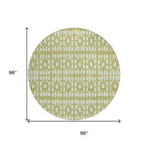 HomeRoots 5' Sage and Ivory Geometric Area Rug - Stylish, Washable, Durable for Indoor and Outdoor Spaces 8' Round 613749