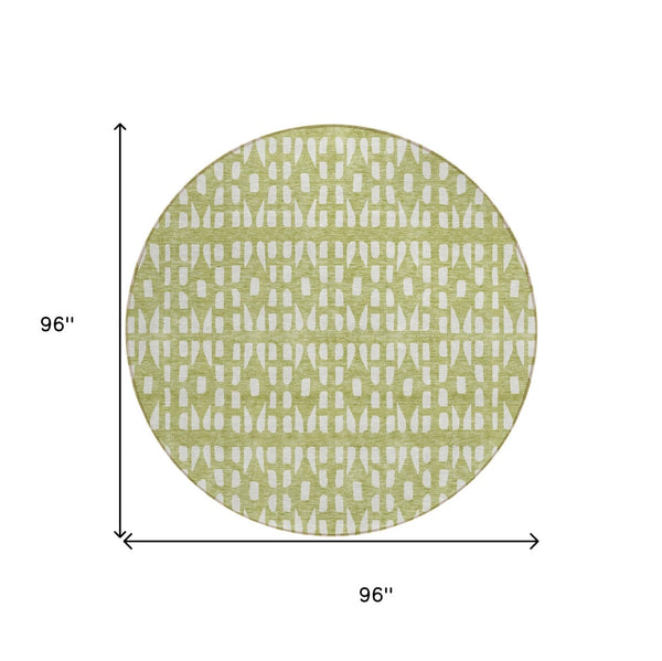 HomeRoots 5' Sage and Ivory Geometric Area Rug - Stylish, Washable, Durable for Indoor and Outdoor Spaces 8' Round 613749