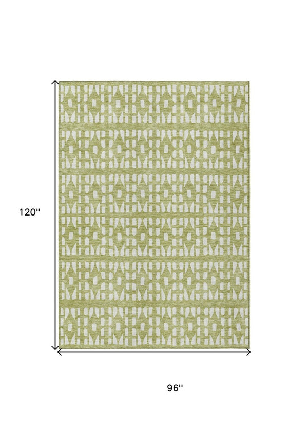 HomeRoots 5' Sage and Ivory Geometric Area Rug - Stylish, Washable, Durable for Indoor and Outdoor Spaces 8' X 10' 613750