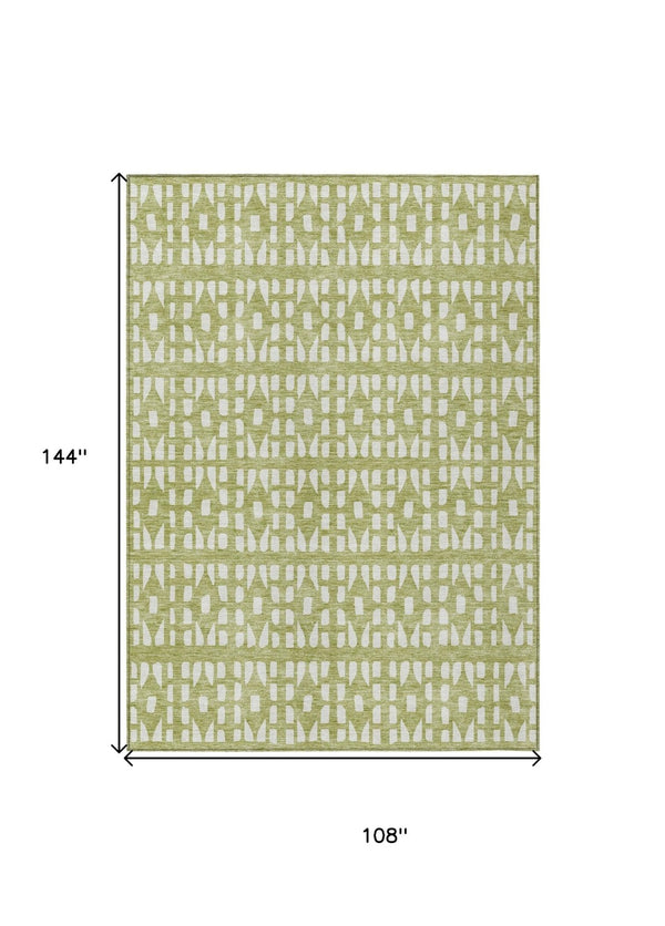 HomeRoots 5' Sage and Ivory Geometric Area Rug - Stylish, Washable, Durable for Indoor and Outdoor Spaces 9' X 12' 613751