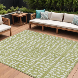 HomeRoots 5' Sage and Ivory Geometric Area Rug - Stylish, Washable, Durable for Indoor and Outdoor Spaces 9' X 12' 613751