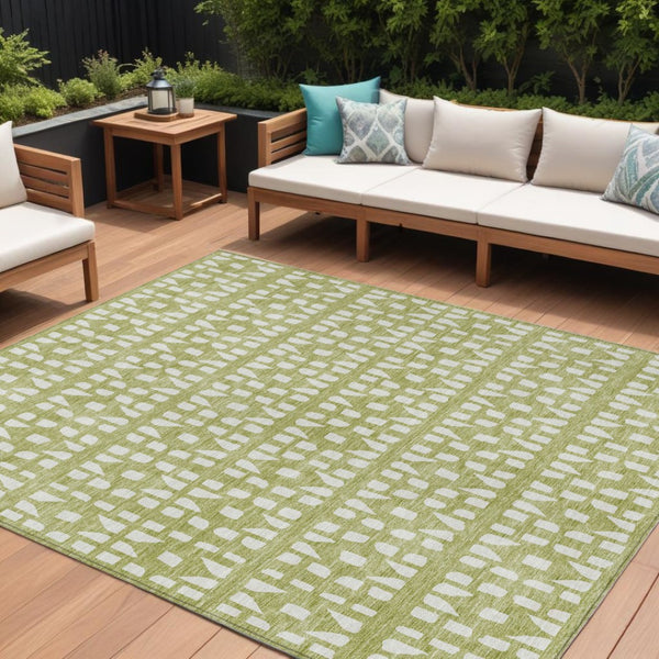 HomeRoots 5' Sage and Ivory Geometric Area Rug - Stylish, Washable, Durable for Indoor and Outdoor Spaces 9' X 12' 613751