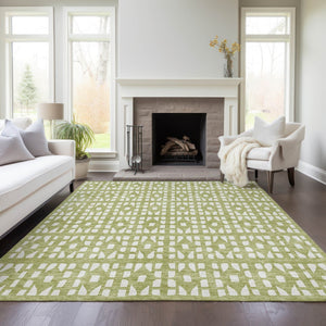 HomeRoots 5' Sage and Ivory Geometric Area Rug - Stylish, Washable, Durable for Indoor and Outdoor Spaces 9' X 12' 613751