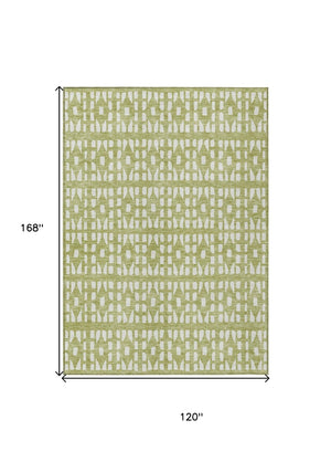 HomeRoots 5' Sage and Ivory Geometric Area Rug - Stylish, Washable, Durable for Indoor and Outdoor Spaces 10' X 14' 613752
