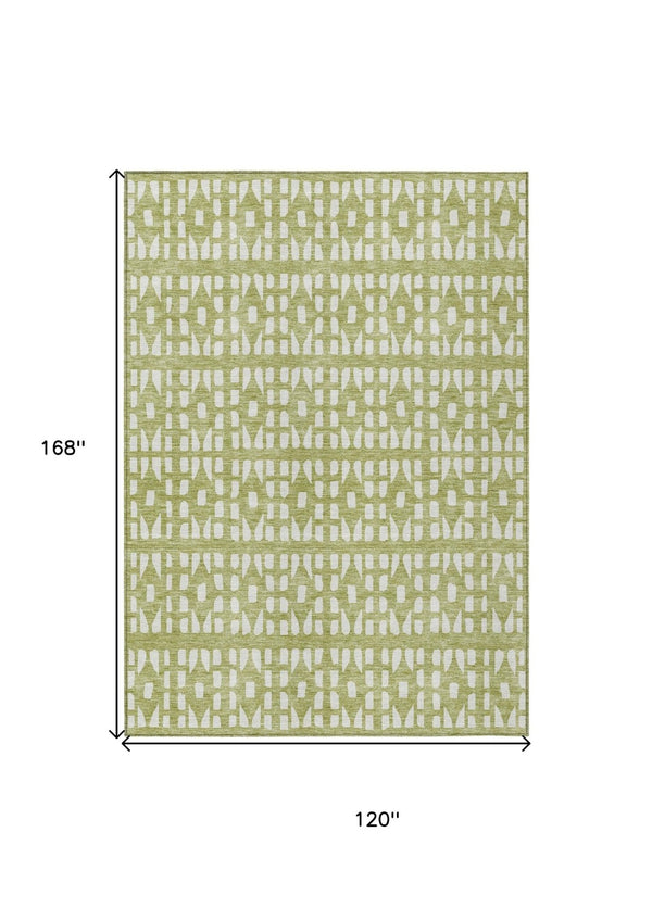 HomeRoots 5' Sage and Ivory Geometric Area Rug - Stylish, Washable, Durable for Indoor and Outdoor Spaces 10' X 14' 613752