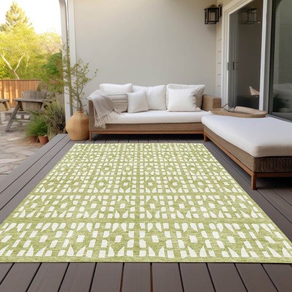 HomeRoots 5' Sage and Ivory Geometric Area Rug - Stylish, Washable, Durable for Indoor and Outdoor Spaces 10' X 14' 613752