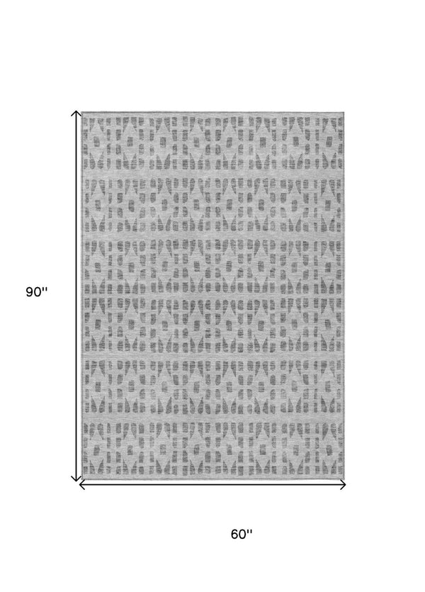 HomeRoots 5' Gray and Ivory Geometric Area Rug - Durable, Washable, Stylish Accent for Indoor or Outdoor Use 5' X 8' 613772