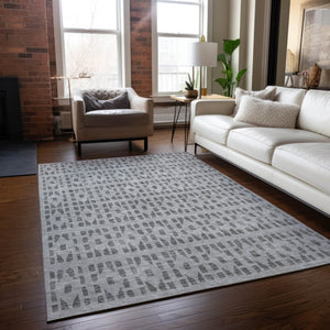 HomeRoots 5' Gray and Ivory Geometric Area Rug - Durable, Washable, Stylish Accent for Indoor or Outdoor Use 5' X 8' 613772