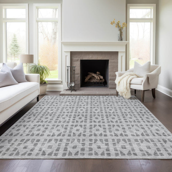 HomeRoots 5' Gray and Ivory Geometric Area Rug - Durable, Washable, Stylish Accent for Indoor or Outdoor Use 5' X 8' 613772
