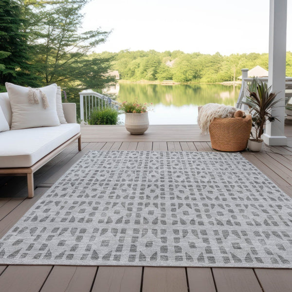 HomeRoots 5' Gray and Ivory Geometric Area Rug - Durable, Washable, Stylish Accent for Indoor or Outdoor Use 5' X 8' 613772