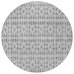 HomeRoots 5' Gray and Ivory Geometric Area Rug - Durable, Washable, Stylish Accent for Indoor or Outdoor Use 8' Round 613773