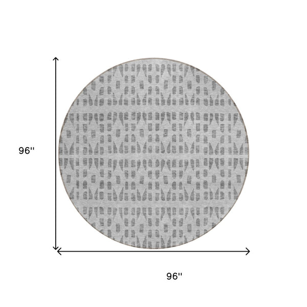HomeRoots 5' Gray and Ivory Geometric Area Rug - Durable, Washable, Stylish Accent for Indoor or Outdoor Use 8' Round 613773