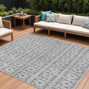 HomeRoots 5' Gray and Ivory Geometric Area Rug - Durable, Washable, Stylish Accent for Indoor or Outdoor Use 9' X 12' 613775