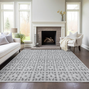 HomeRoots 5' Gray and Ivory Geometric Area Rug - Durable, Washable, Stylish Accent for Indoor or Outdoor Use 9' X 12' 613775